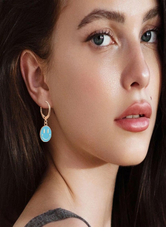 LitTown Smiley Face Earrings Huggie Hoop Y2K Preppy Happy Lightning Bolt Heart Star Small Dangle Colorful Gold White Red Pink Yellow Blue Jewelry - Image 5